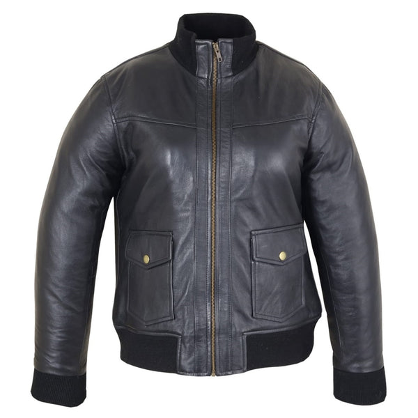 Black Leather Flight Jacket Womens Racer Jacket - Black Bomber Jacket - 100% Genuine Sheepskin Leather - Leather Fandom