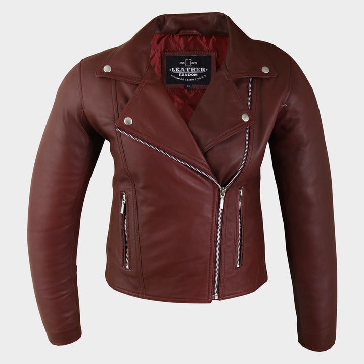 Burgundy / Oxford Leather Jacket - Womens Burgundy / Oxford Leather Jacket - Women's Biker Jacket Burgundy / Oxford Colour - Leather Fandom