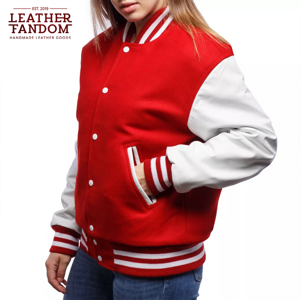 Womens Varsity Jacket - Womens Baseball Jacket - Womens Red Varsity Jacket