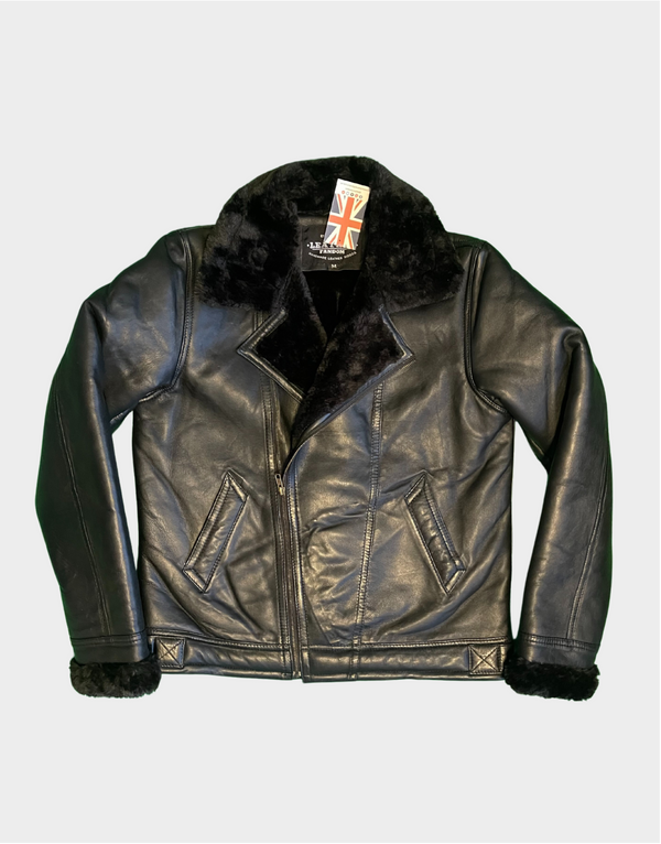 Genuine Leather Sheepskin Men's Black Shearling Jacket