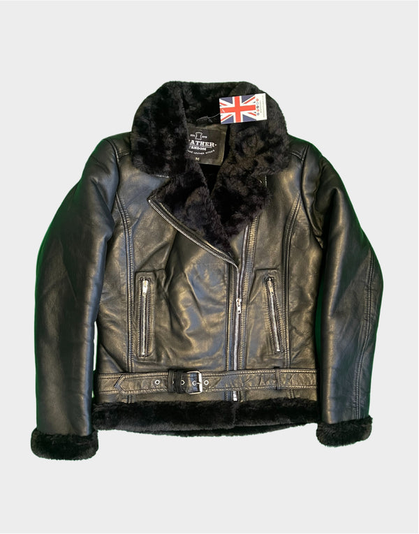 Genuine Leather Sheepskin Women's Black Shearling Jacket