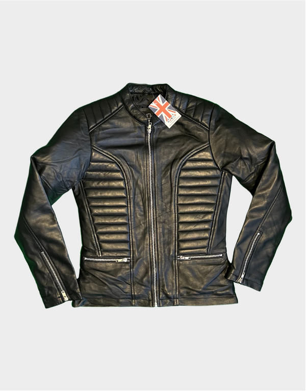 Real Genuine Sheepskin Leather Women's Racer Jacket