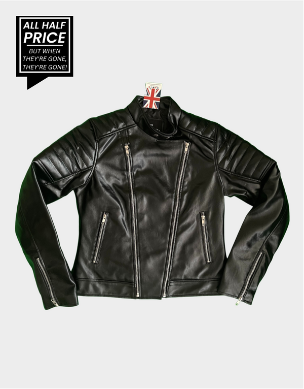 Women's Faux Leather Racer Jacket - Double Zip