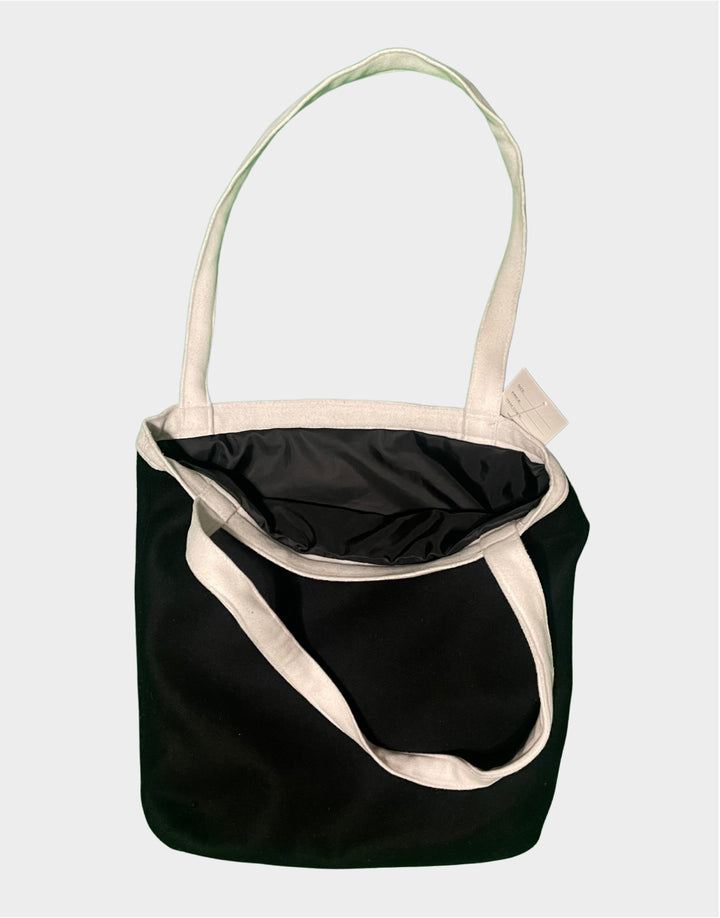 Womens Wool Bag - Leather Fandom - Black Wool Tote Bag