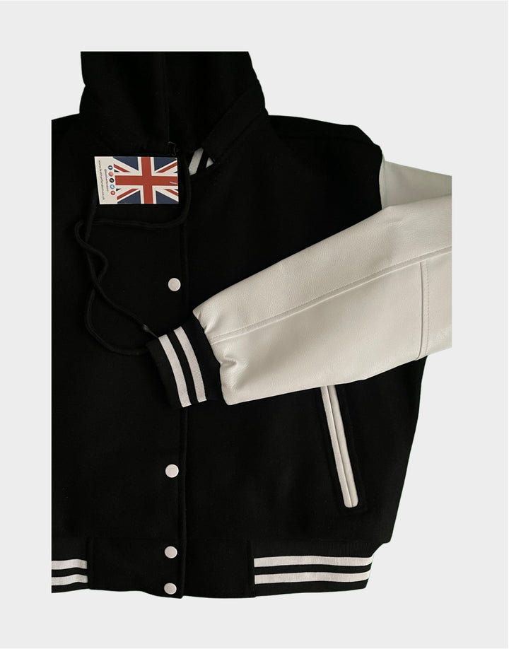 Black Varsity Jacket with Detachable Hoodie